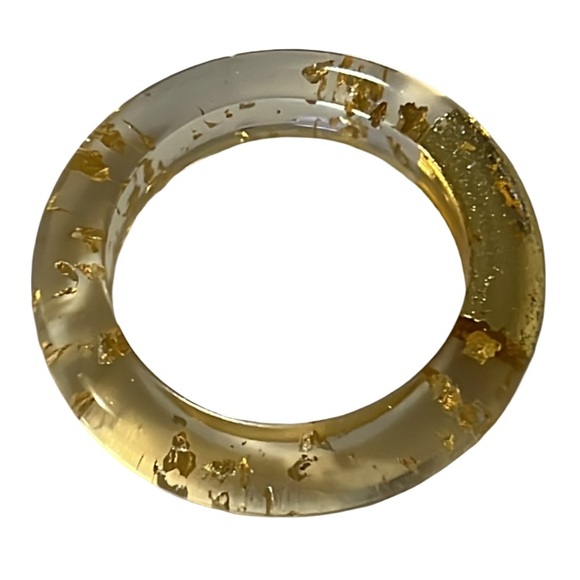Vintage Art Deco 12KT Gold Dust Flake Infused Clear Lucite Chunky Bangle - Picture 4 of 12